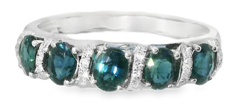 Mermaid Scale Rings -Gorgeous 14K White Gold Diamond Sapphire 5-Stone Band Ring