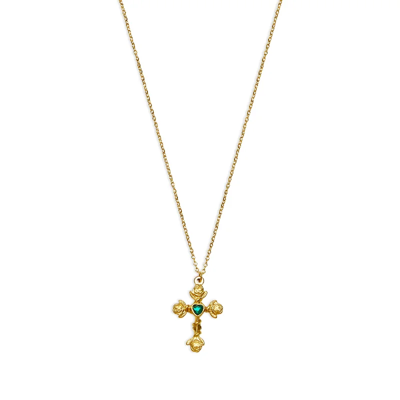 Ladies Necklaces with Cyan Richterite-THE EMERALD HEART CROSS NECKLACE