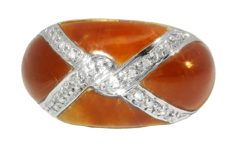 Desert Sand Rings -Beautiful Estate 14K Yellow Gold Designer Red Carnelian X Diamond Band Ring