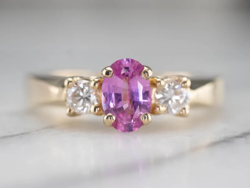 Slim Band Engagement Rings -Pink Sapphire Diamond Gold Engagement Ring