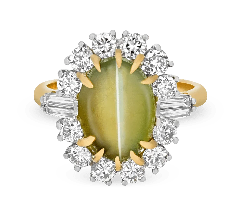 10K Gold Rings -Cat's Eye Chrysoberyl Ring, 8.06 Carats