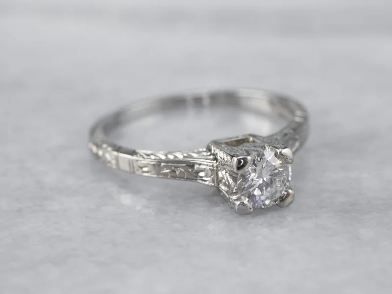 Peace Engagement Rings -Antique Transition Cut Diamond Solitaire Engagement Ring