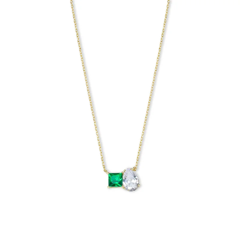 Ladies Necklaces Short Strand-THE GREEN EMERALD CUT PEAR NECKLACE