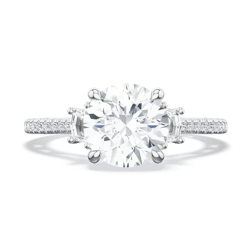 Silver Engagement Rings -Lunetta Crescent | Round 3-Stone Engagement Ring 272417RD65