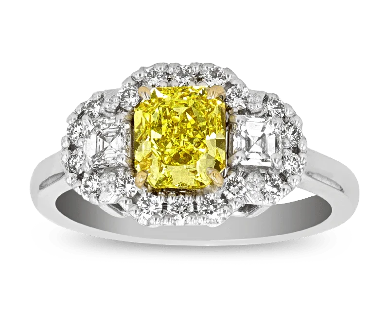 Mermaid Scale Rings -Fancy Vivid Yellow Diamond Ring, 1.20 Carats