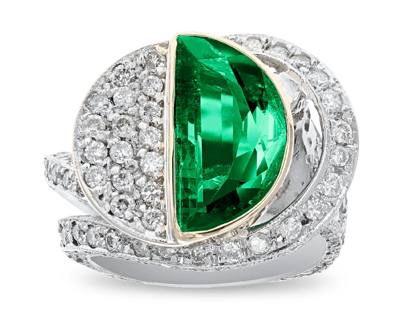 Amethyst Accent Rings -Colombian Emerald and Pavé Diamond Ring