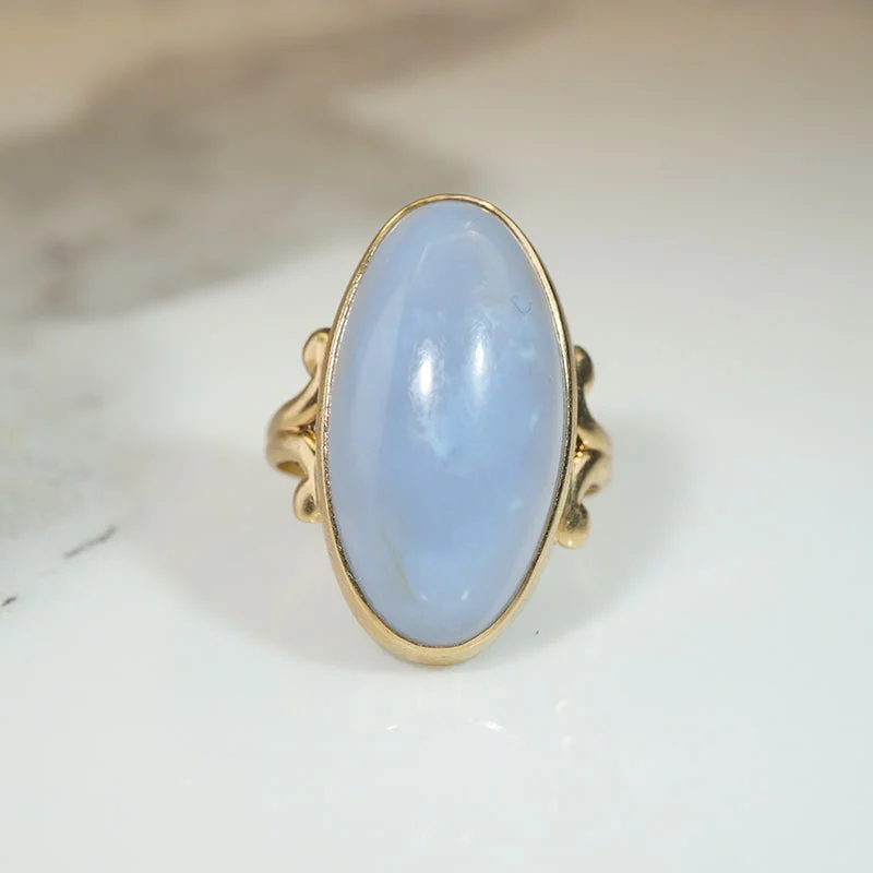 Joyful Gem Rings -Luminous Blue Agate Antique Gold Ring