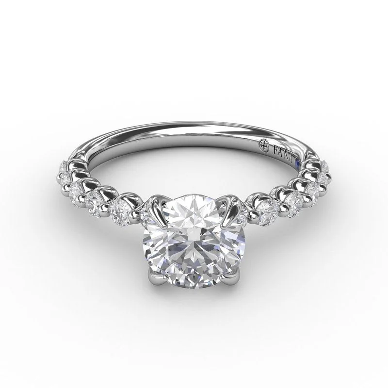 Abstract Engagement Rings -Contemporary Round Diamond Solitaire Engagement Ring With Diamond Band S3244