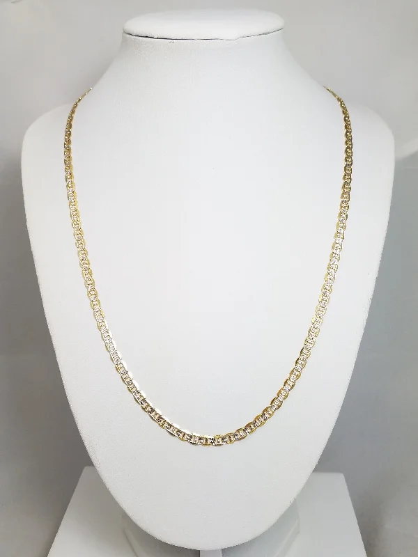 Ladies Necklaces in Yellow Gold-14k Two Tone Gold Diamond Cut Mariner Link 20" Necklace