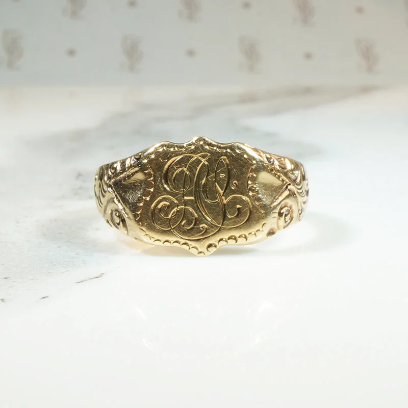 Bold Gemstone Rings -Al's Victorian Engraved Gold Signet Ring