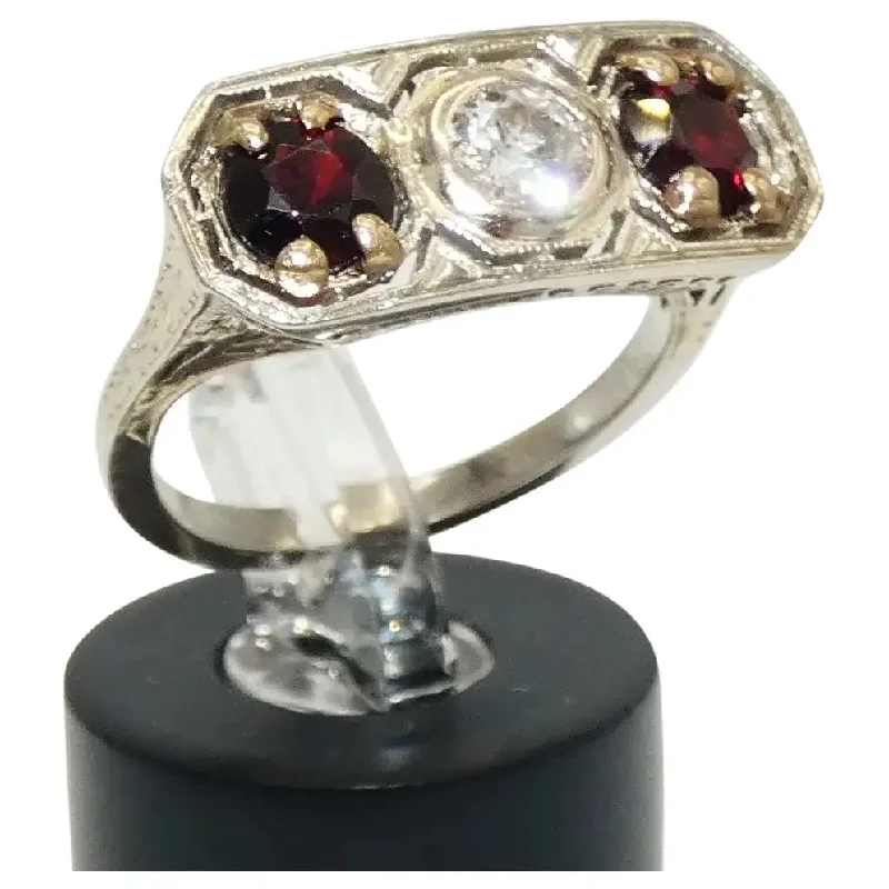 Initial Decor Rings -Art Deco Platinum & Gold Ring with Garnets & Diamond