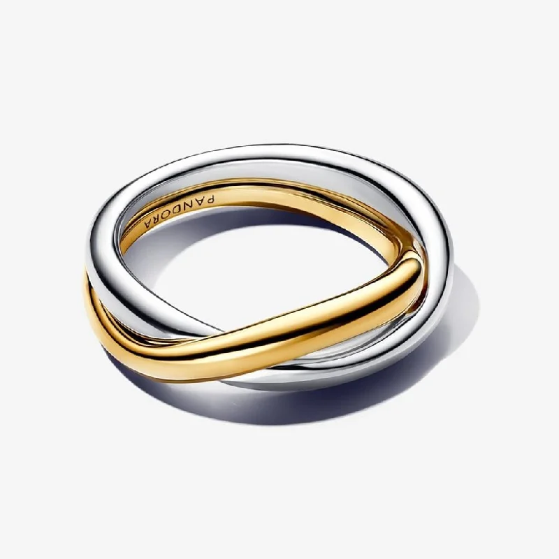 Dog Inspired Rings -PANDORA : Two-tone Entwined Bands Ring in Silver/Gold Blend