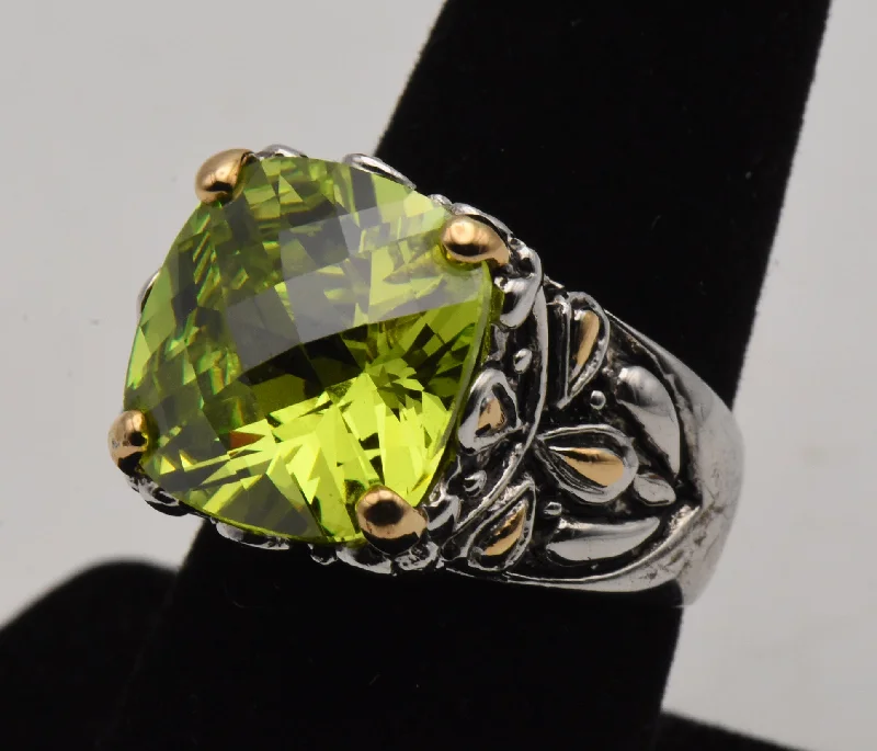 Resin Crafted Rings -Electric Green Stunning Fire Cubic Zirconia 18K Gold Plate Accented Ring - Size 8