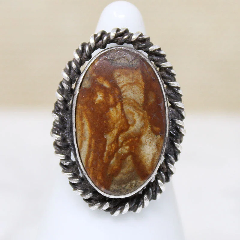 Adjustable Size Rings -Petrified Wood in Sterling Silver Statement Ring