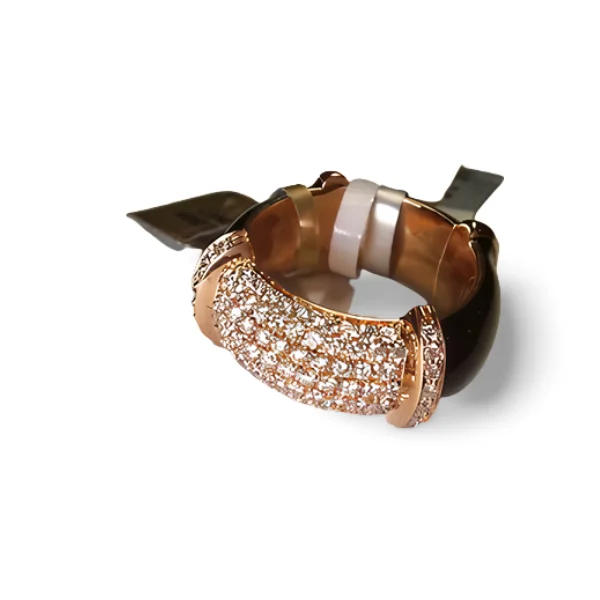 Cubic Zirconia Rings -Fabulous Expandable 18K Pink Gold Pave Diamond Wide Designer Enamel Band Ring