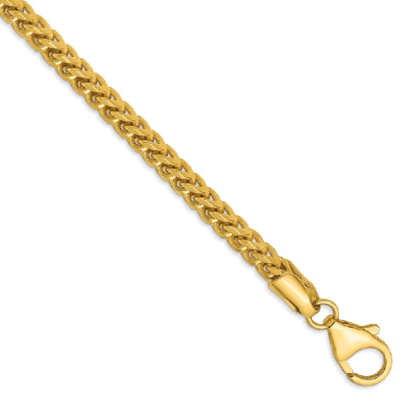 Ladies Textured Bracelets -3mm, 14k Yellow Gold, Solid Franco Chain Anklet or Bracelet