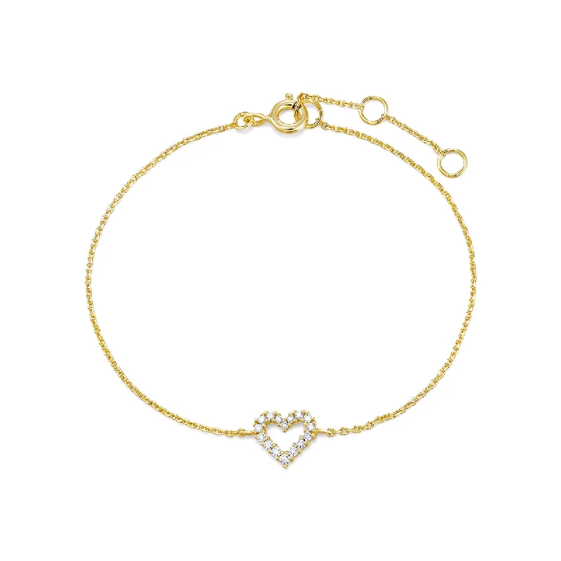 Ladies Quirky Bracelets -Gold Plated Micro CZ Heart Bracelet