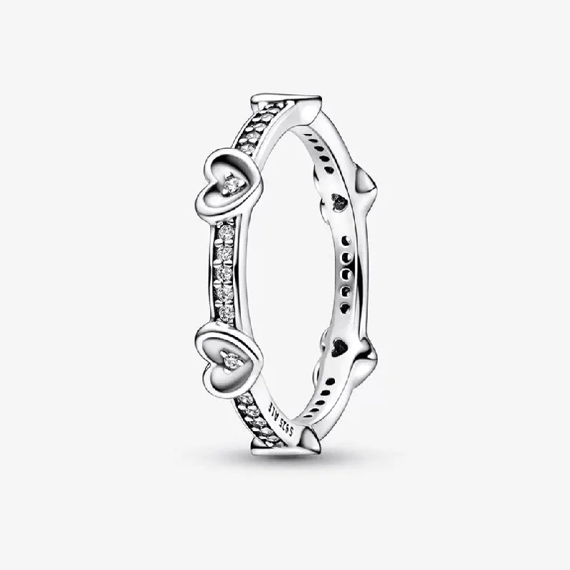 Rough Edge Rings -PANDORA : Radiant Sparkling Hearts Ring