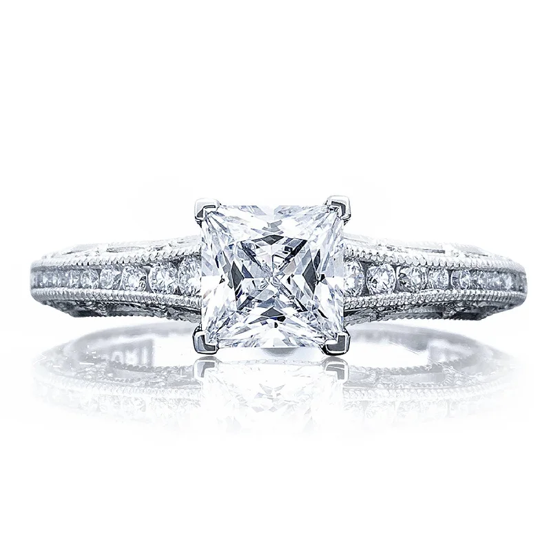 Closed Band Engagement Rings -Reverse Crescent | Princess Solitaire Engagement Ring 2617PR55