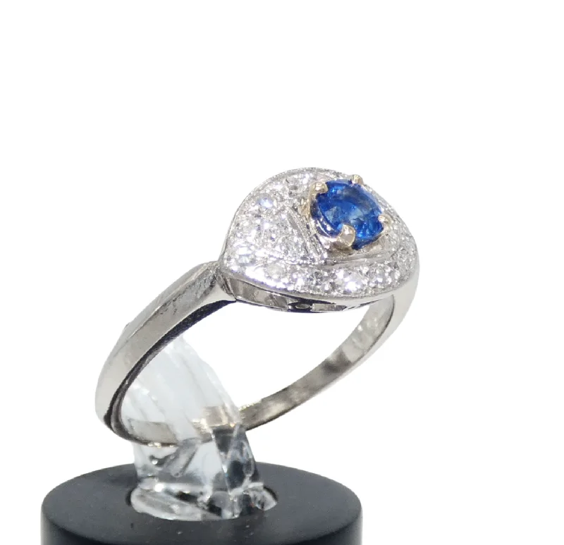 Healing Crystal Rings -Platinum Diamond & Sapphire Ring