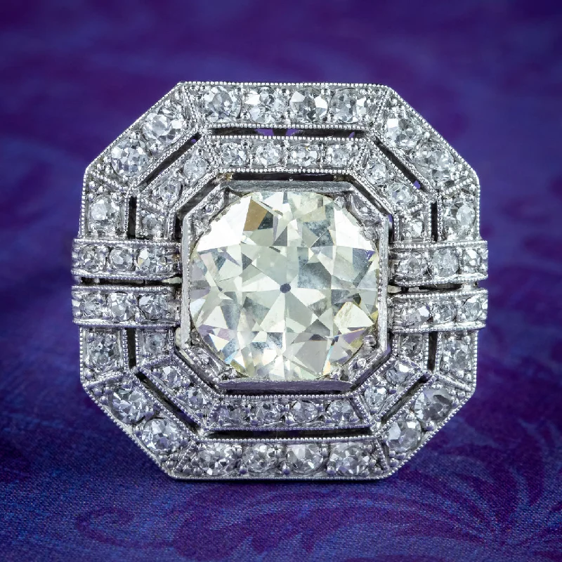 Polished Gem Rings -Antique Art Deco Fancy Diamond Cluster Ring 4ct Total