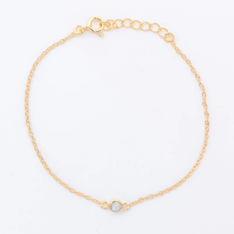 Ladies Thin Bracelets -Gold Vermeil Moonstone Solitaire Bracelet