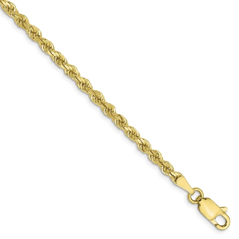 Ladies Planet Bracelets -2.75mm 10k Yellow Gold Solid D/C Rope Chain Anklet or Bracelet, 9 Inch