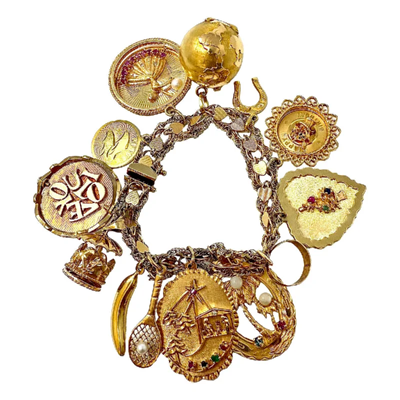 Ladies Punk Bracelets -14K Gold Multi Charm  Bracelet