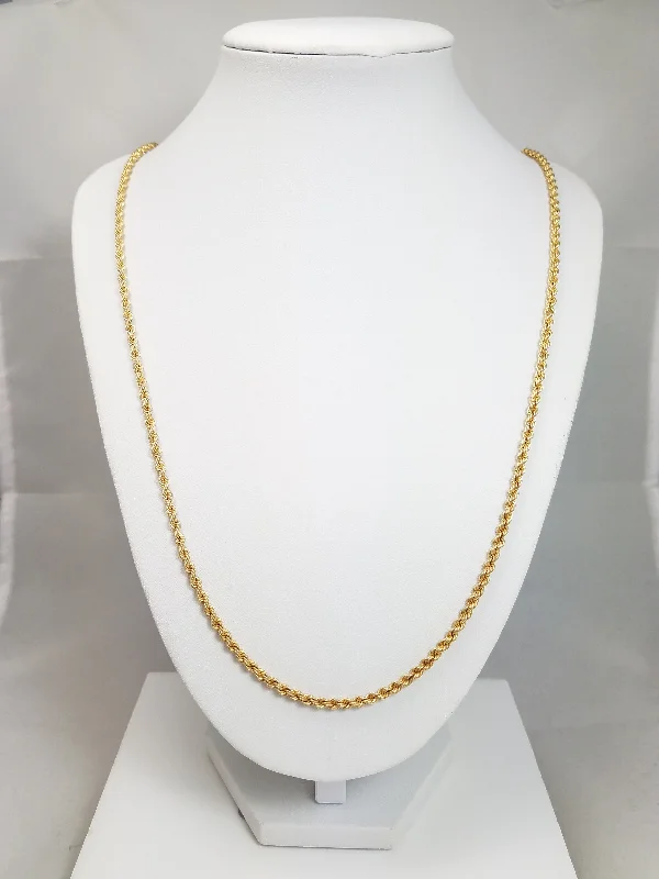 Ladies Necklaces with Celestial Charm-Classic 14k Yellow Gold Hollow Rope Chain 30" Necklace