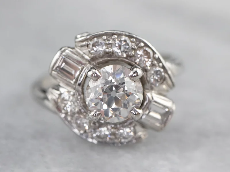 Natural Diamond Engagement Rings -European Cut Diamond Platinum Engagement Ring