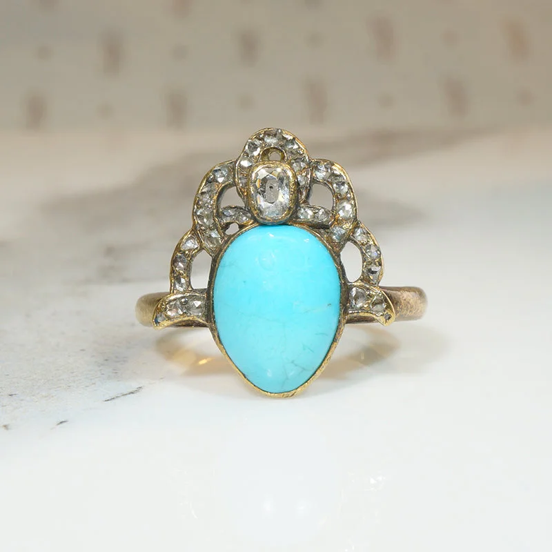 Antique Look Rings -Georgian Turquoise & Diamond Crown Ring