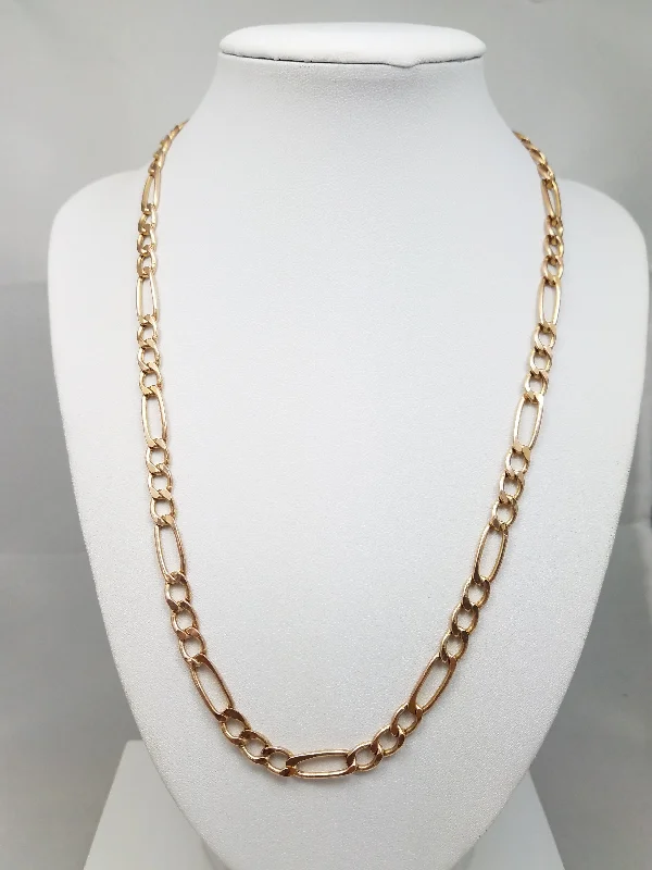 Ladies Necklaces for Scholars-Classic 10k Yellow Gold Hollow Figaro Link 20" Necklace