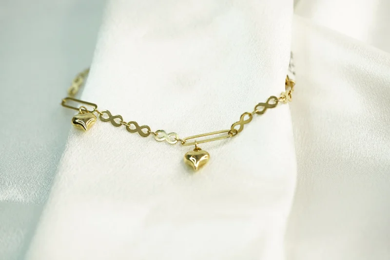 Ladies 18K Gold Bracelets -14k Infinity Heart with Clip Bracelet