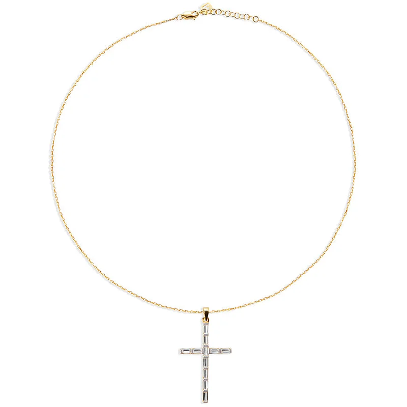 Ladies Necklaces for Red Carpet-THE BAGUETTE CROSS PENDANT NECKLACE