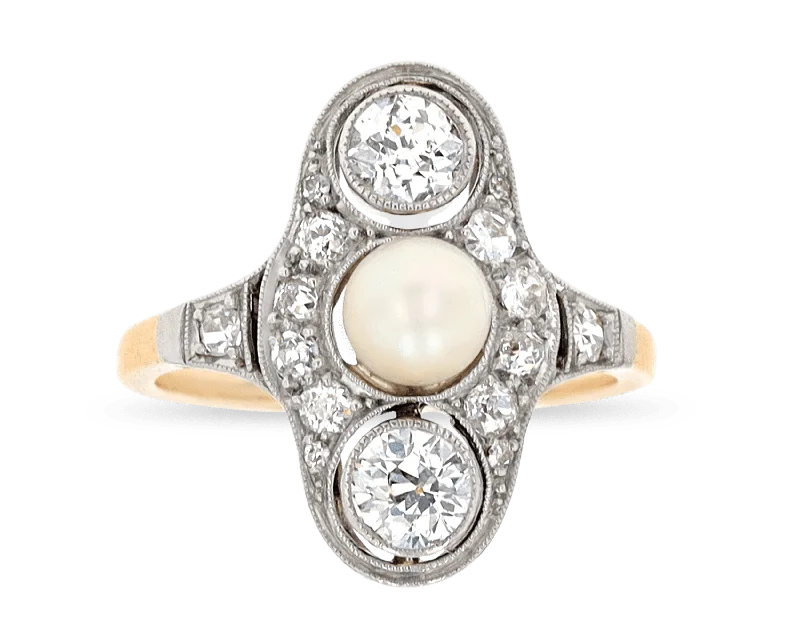 Gothic Design Rings -Edwardian Pearl and Diamond Ring