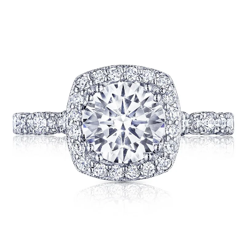 Elegant Engagement Rings -Petite Crescent | Round with Cushion Bloom Engagement Ring HT2560CU65