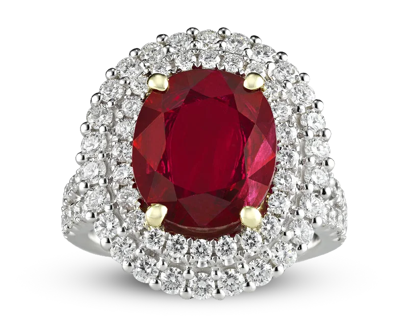 Heirloom Style Rings -Ruby and Diamond Ring, 3.95 Carats