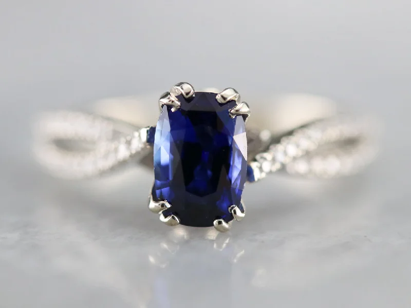 Diamond Engagement Rings -Sapphire Twisting Diamond Engagement Ring