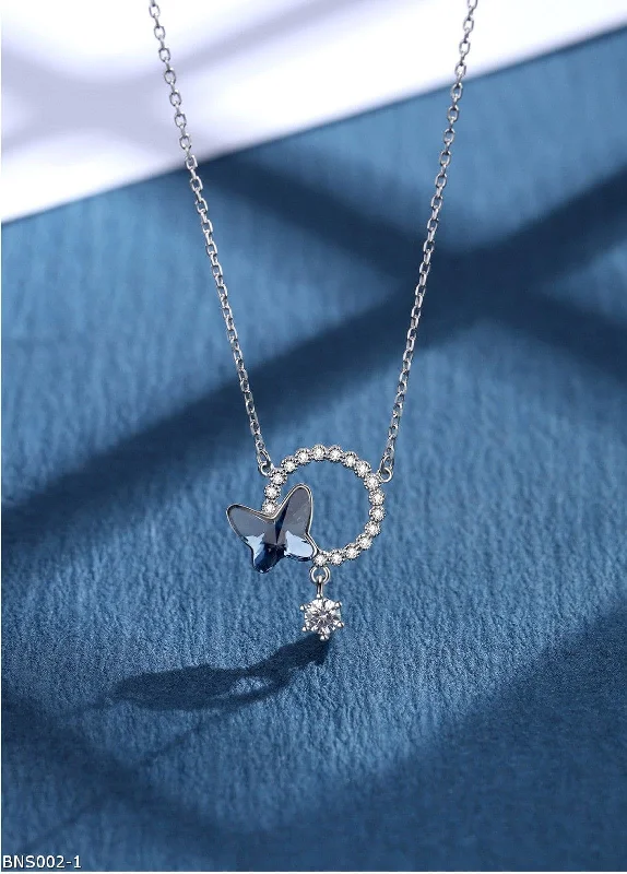 Ladies Necklaces with Light Celestite-Austrian crystal butterfly flower necklace