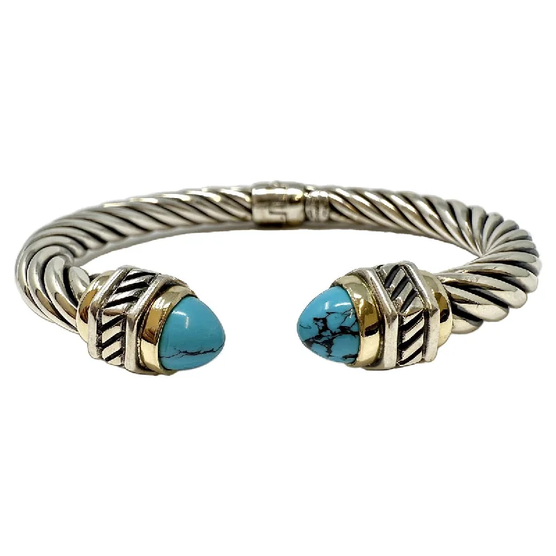 Ladies Onyx Bracelets -RCI Sterling Silver Hinged Bracelet with Turquoise and 18K Gold Accent