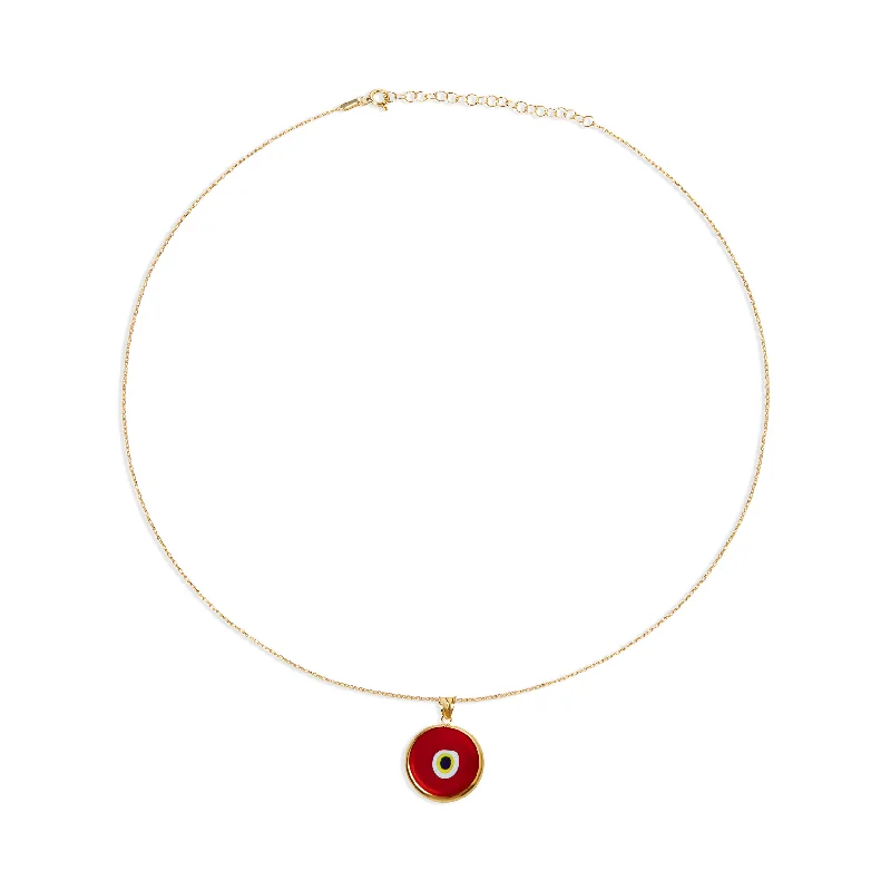 Ladies Necklaces Dull Finish-THE RED ACRYLIC EVIL EYE PENDANT NECKLACE