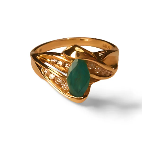 Mood Changing Rings -Gorgeous Estate 14K Yellow Gold Marquise Emerald Diamond Band Ring