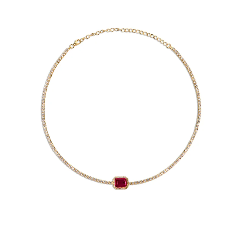 Ladies Necklaces with Lock Drop-THE PAVE' RUBY COLLAR NECKLACE