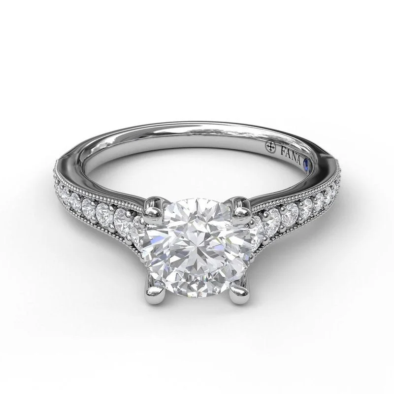 Stackable Engagement Rings -Classic Diamond Engagement Ring with Detailed Milgrain Band S3091