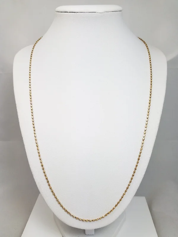 Ladies Necklaces with Crescent Charm-Snazzy 10k Yellow Gold Solid Diamond Cut Micro Bead 22" Necklace