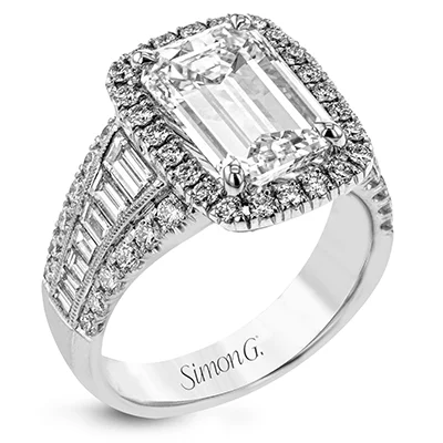 Everyday Engagement Rings -Emerald-Cut Halo Engagement Ring In 18k Gold With Diamonds LR1164-EM