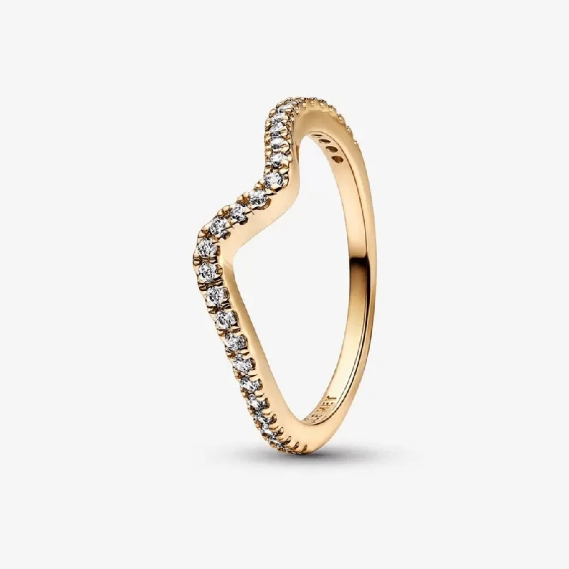 Fine Delicate Rings -PANDORA : Sparkling Wave Ring - Gold Plated