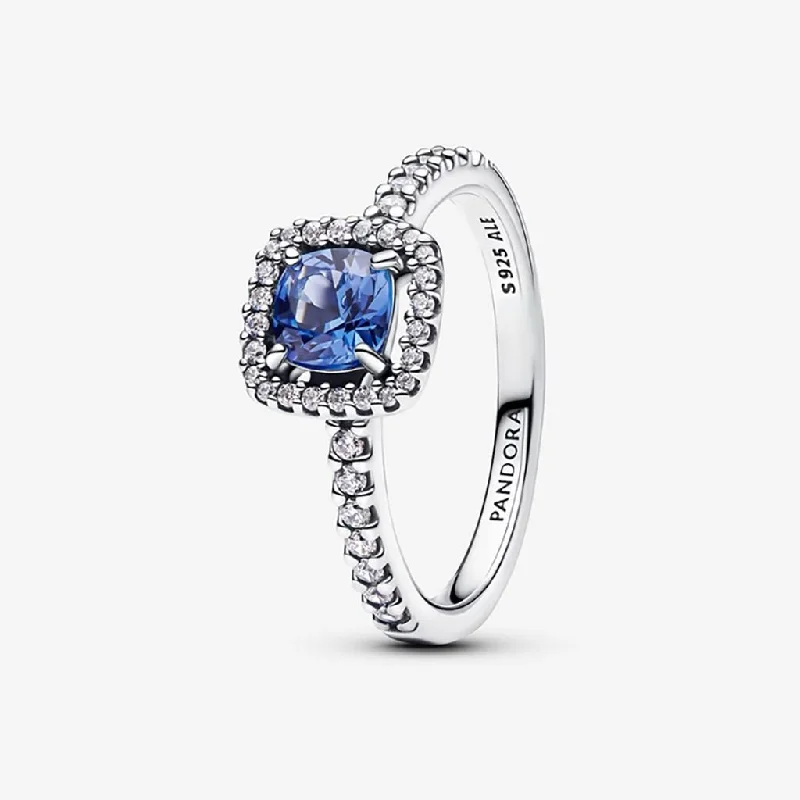 Crystal Cluster Rings -PANDORA : Sparkling Square Blue Halo Ring