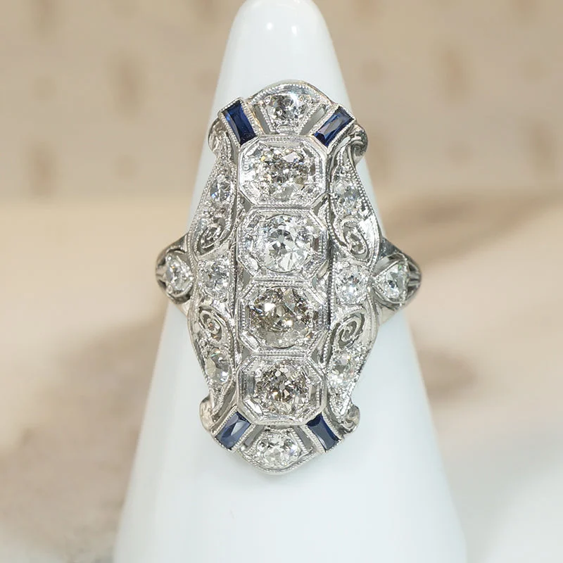 Symmetrical Band Rings -Outrageous Diamond Knuckle Ring with Sapphire Accents