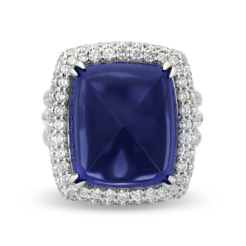 Satin Finish Rings -Sugarloaf-cut Tanzanite Ring, 22.10 Carats